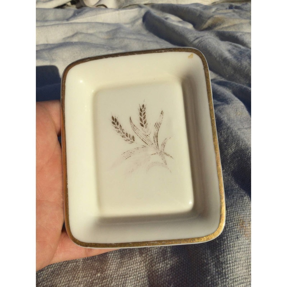Vintage 4” Lenox gold wheat ceramic trinket dish USA white cream
